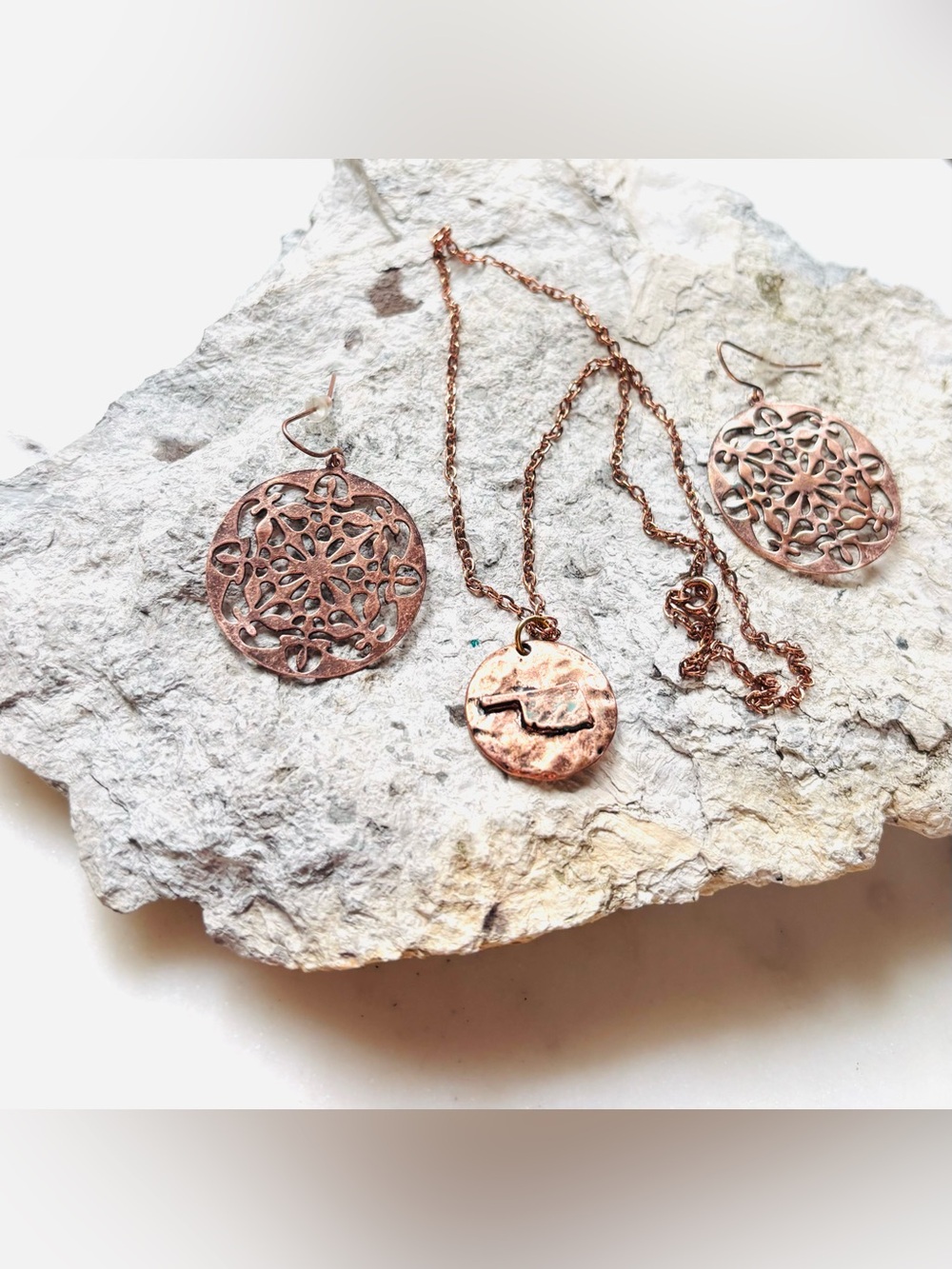 Oklahoma State Handcrafted Copper Necklace with Copper Earrings